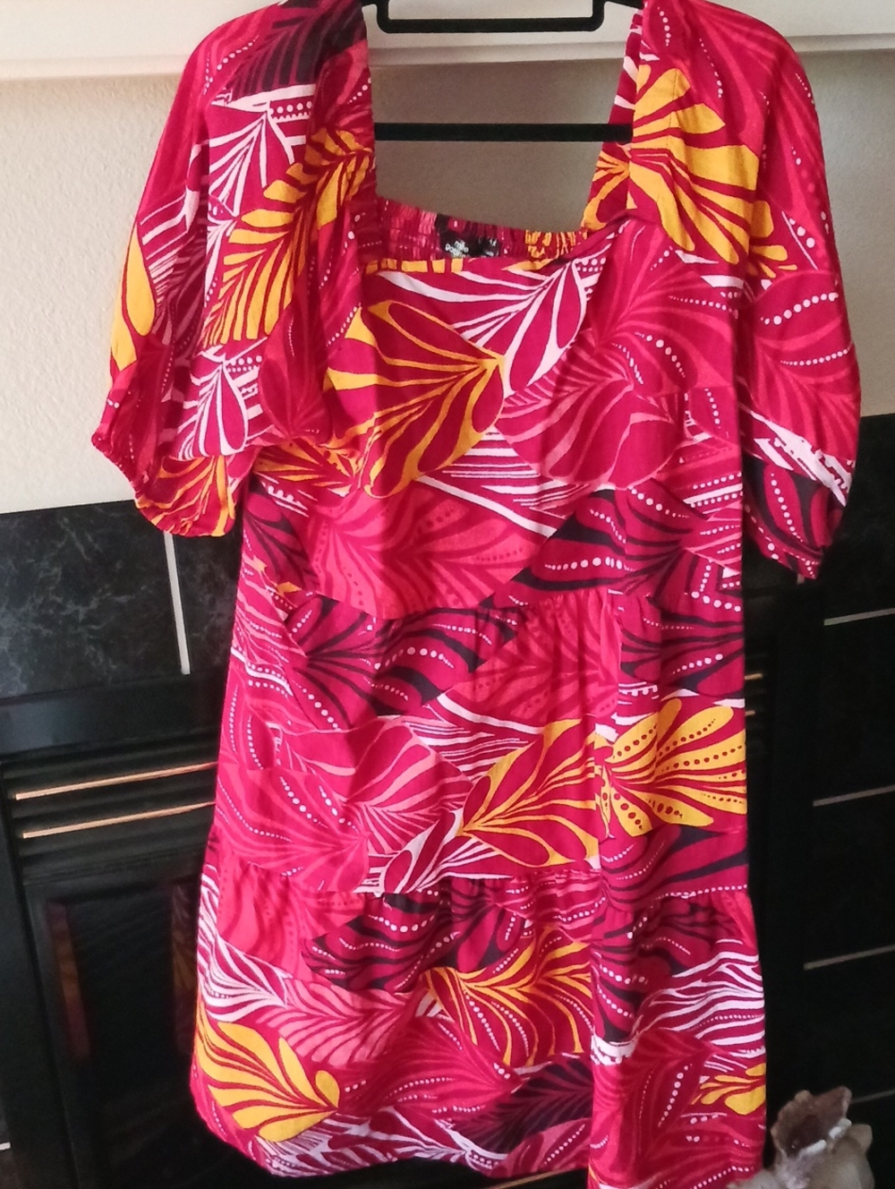 Mlle Gabrielle Pink Floral Off-Shoulder Tunic with Yellow Accents
